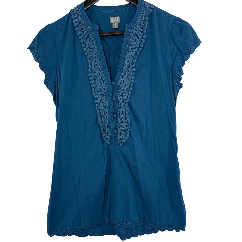 Converse One Star Boho Blouse Women’s Small Crochet Trim Blue